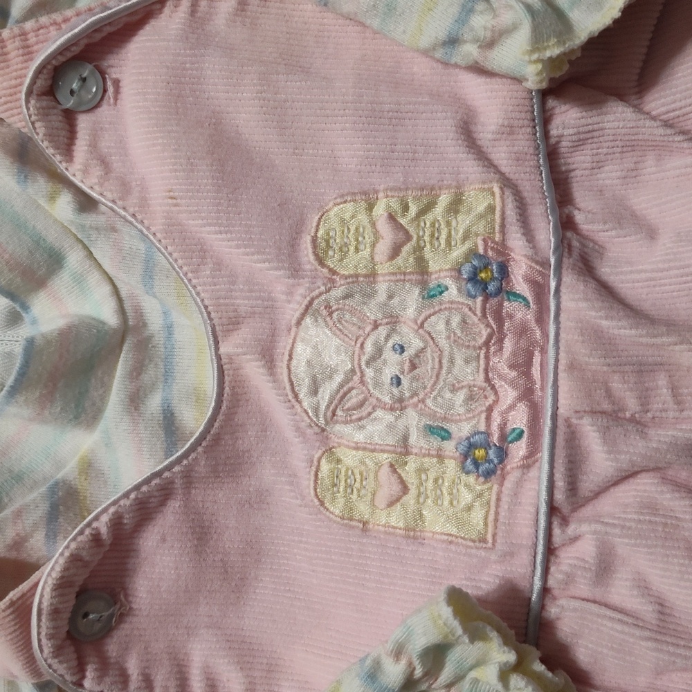 Vintage 80s Corduroy 3 piece Set Bunny Jacket Overalls - Picture 6 of 9